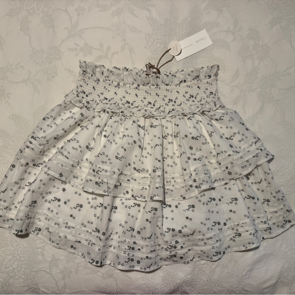 Cleobella White Mini Skirt with Small Black Floral Print